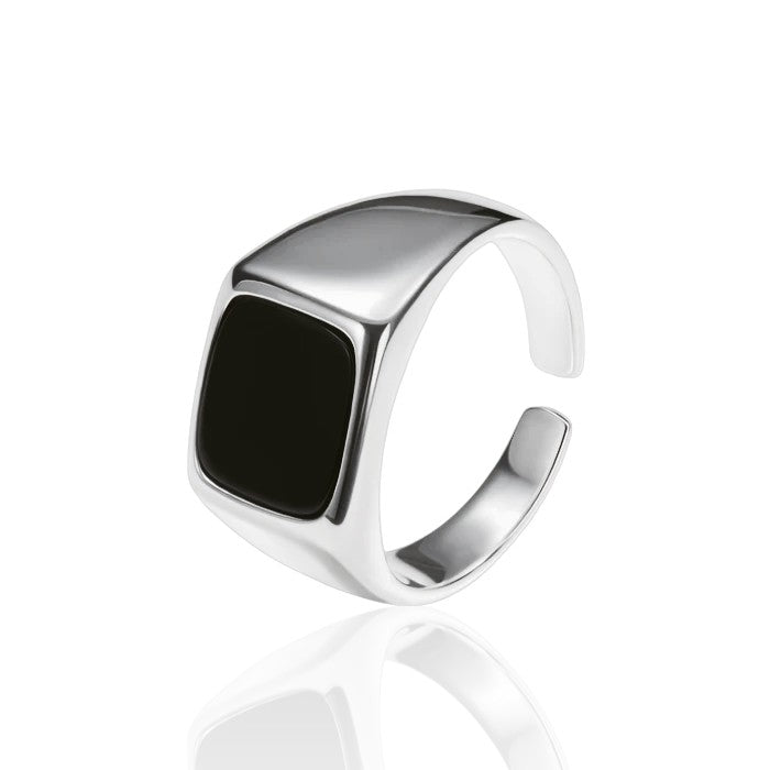 925 Sterling Silber Ring Eleganter Onyx Ring • Offener Schwarzer Onyx Ring • Siegel Ring Onyx Edelstein