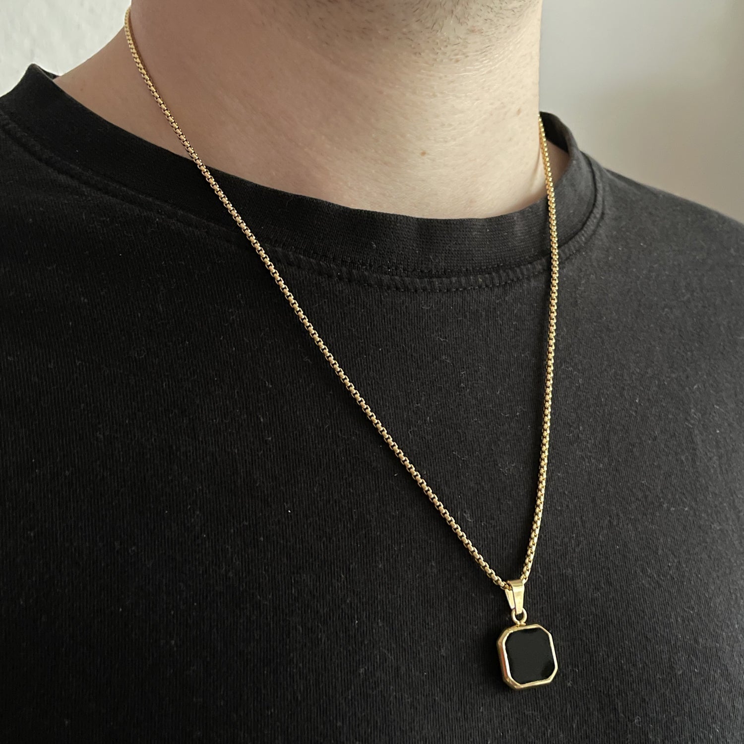 Black Onyx Pendant Necklace Gold