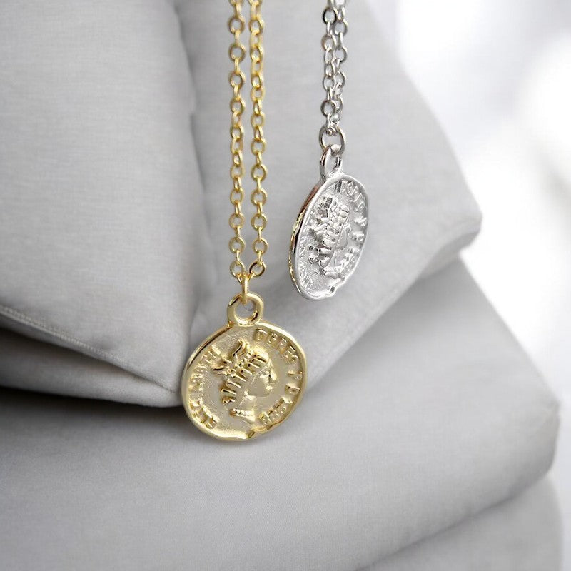 Round Coin Pendant Necklace • Coin Necklace 925 Sterling Silver