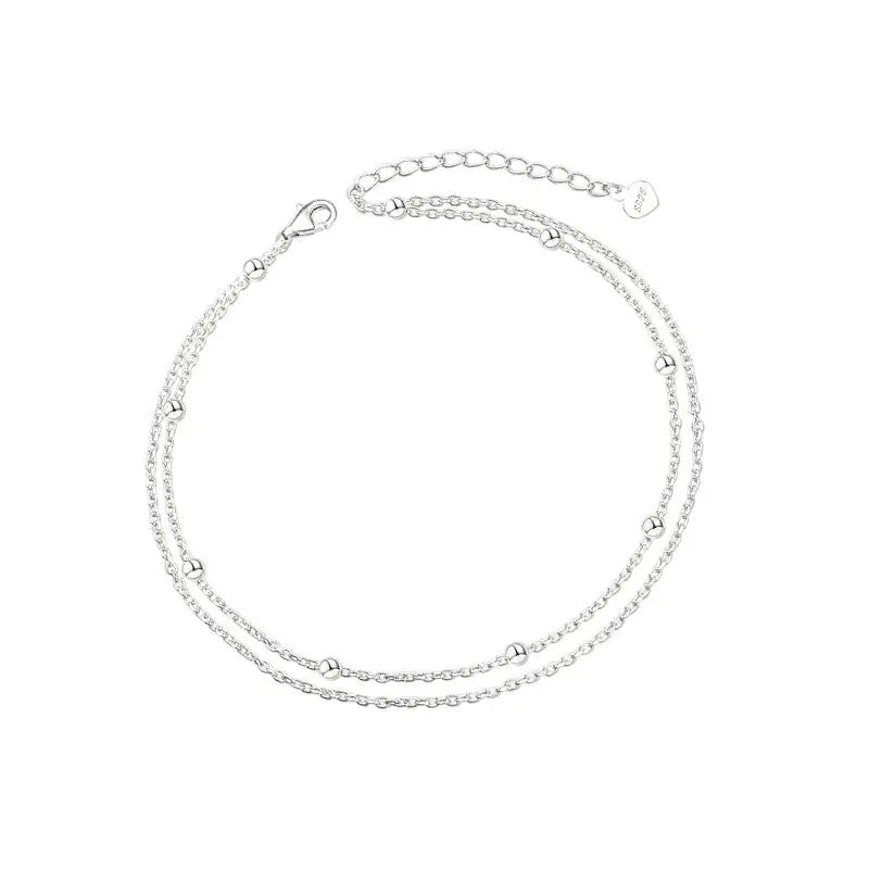 Double Chain Layered Kugel Fußkettchen • 925 Sterling Silber Vielring