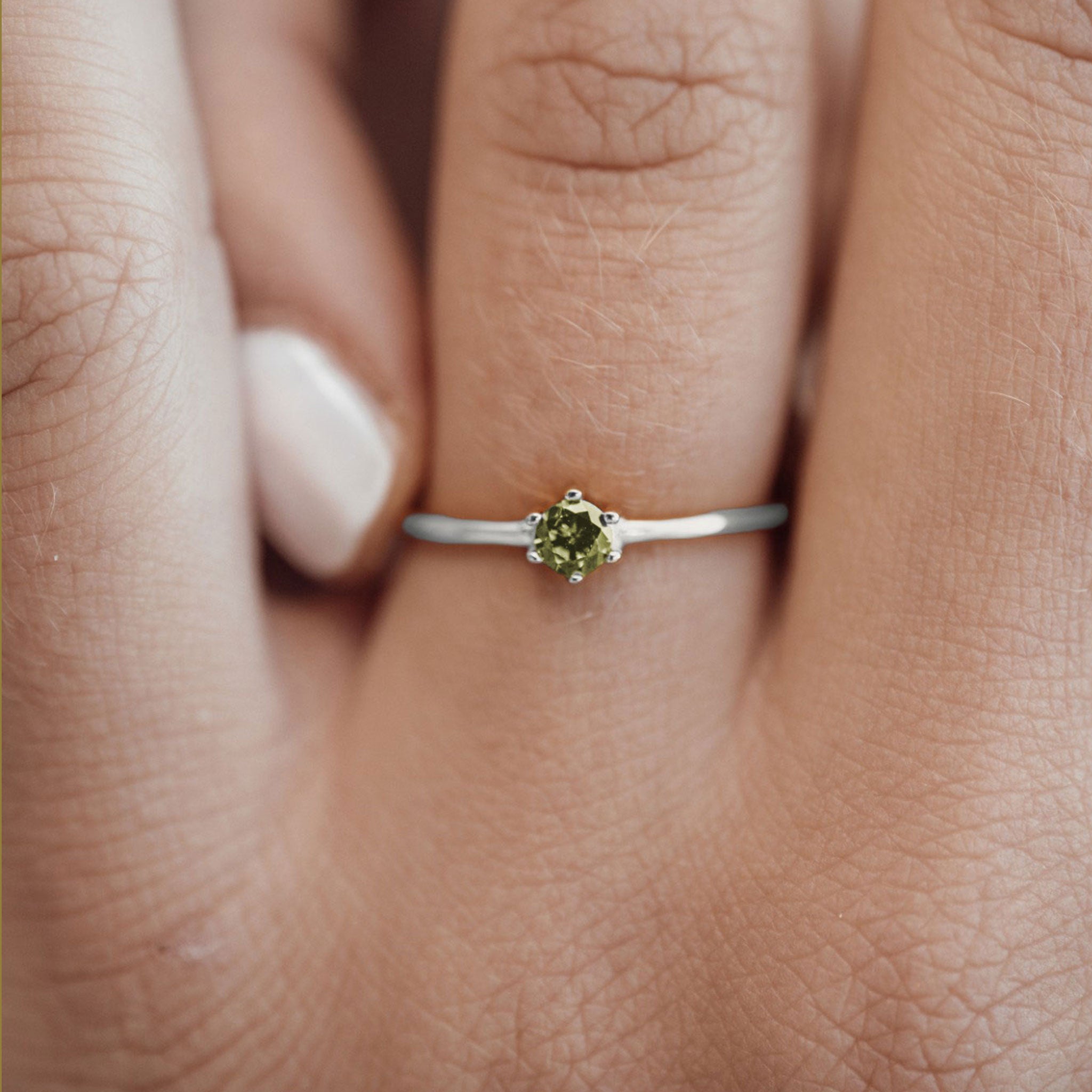 Olive Green CZ Ring 925 Sterling Silver • 18k Gold Vermeil • Green Cubic Zirconia Ring