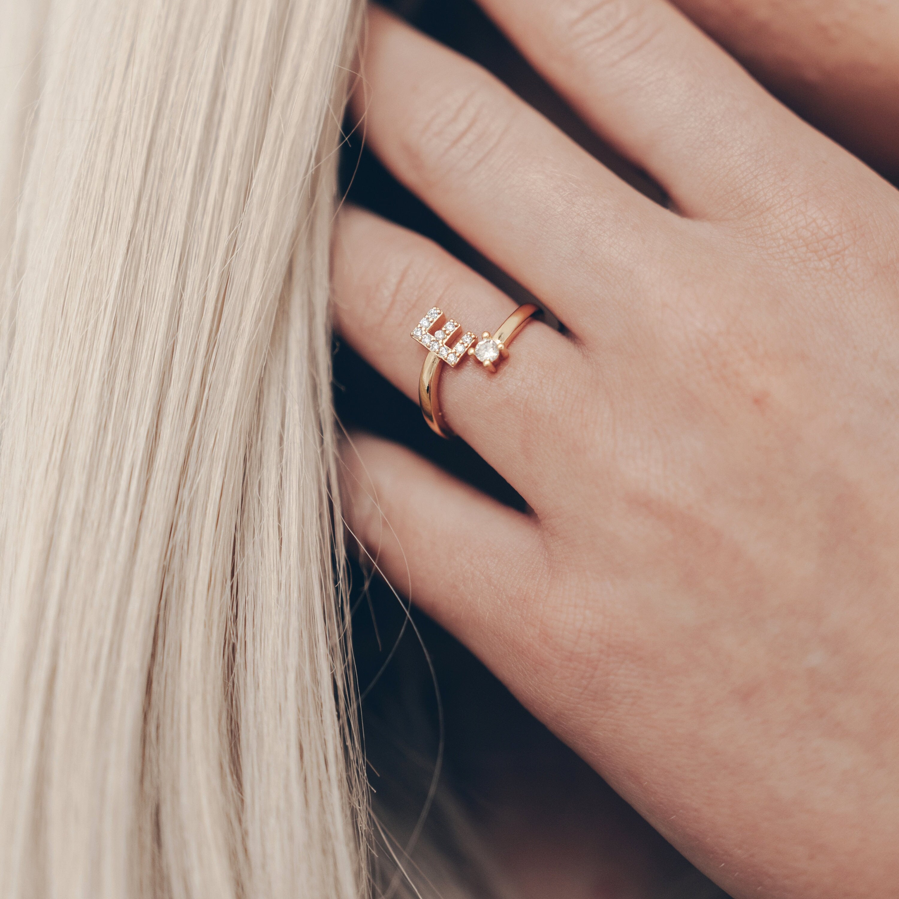 Gold-plated initial letter ring • 925 Sterling Silver